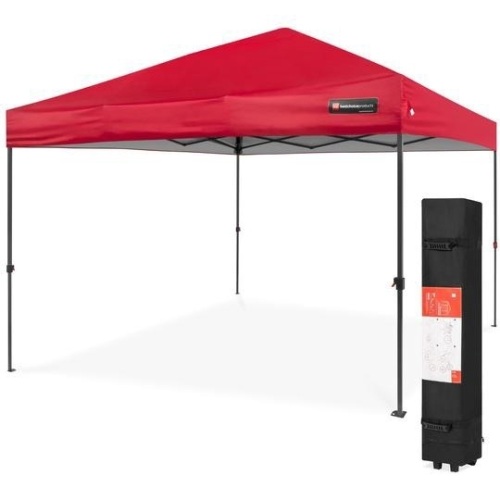 One-Person Setup Instant Pop Up Canopy w/ Wheeled Bag - 10x10ft, Red. Appears New. - Lot 410