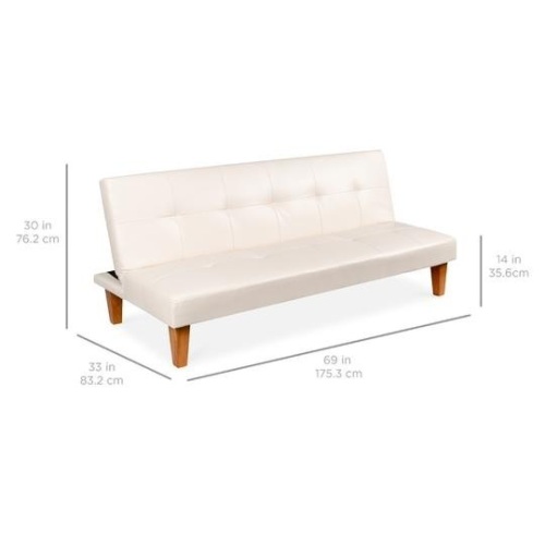Convertible Lounge Futon Sofa Bed w/ Adjustable Back, Tufted Design, White. Appears New.  - Lot 457