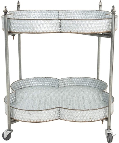 Creative Co-op EC0227 Metal 2-Tier Clover Shaped Bar Cart on Caster Wheels Cabinets and Shelf Units, Silver. Appears New - Lot 459