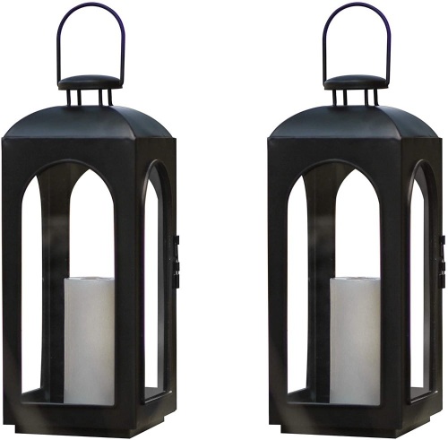 Set of 2 Indoor/Outdoor Decorative Candle Light Hanging Metal Glass Candle Lanterns/Holder(6.5" X5.9"X15.6"). Candles not included - Lot 481