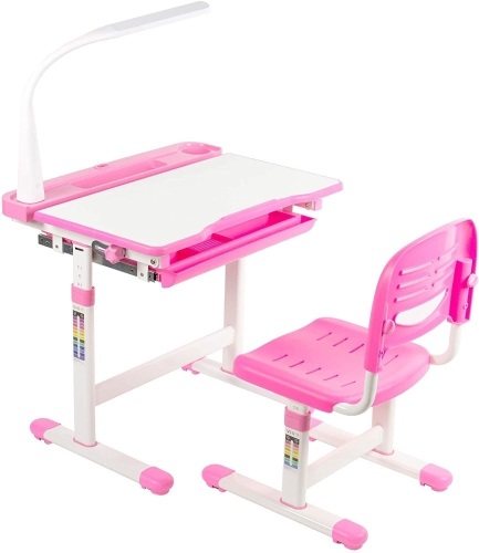 Pink Height Adjustable Children’s Desk and Chair, Kids Interactive Workstation with LED Lamp. Appears New - Lot 700