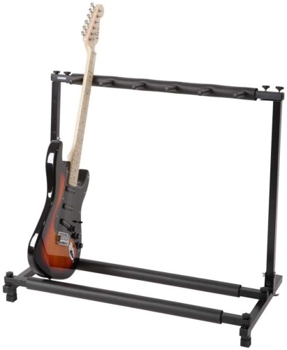 Kuyal Multi-Guitar Folding Stand, Holds Up to (5) Bass/Acoustic Guitars, Black. (Guitar Not Included.) E-Commerce. Appears New.  - Lot 741