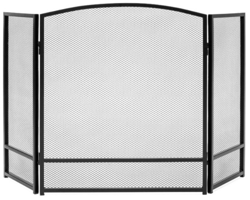 3-Panel Simple Steel Mesh Fireplace Screen w/ Rustic Worn Finish - 47x29in, Black. Appears New.  - Lot 910