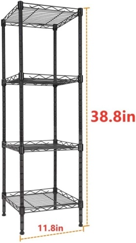 4-Tier Adjustable Height Wire Shelving, 11.8" W x 11.8" D x 38.8" H, Black. Appears New.  - Lot 927