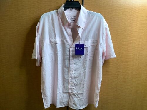 HUK Tide Point Solid Short Sleeve Shirt, Large, Appears New, Stain on Collar - Lot 402