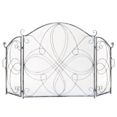 3-Panel Wrought Iron Metal Fireplace Screen Cover w/ Scroll Design - 55x33in - Lot 1563