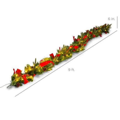 Pre-Lit Garland, Battery Powered w/ 100 Lights, 180 Tips, Pine Cones - 9ft - Lot 1764
