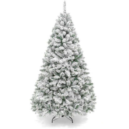 Premium Snow Flocked Artificial Pine Christmas Tree w/ Foldable Metal Base - Lot 1800