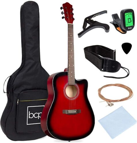 Full Size Beginner Acoustic Guitar Set with Case, Strap, Capo - 41in - Lot 718