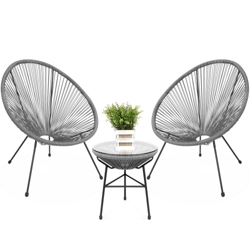 3-Piece All-Weather Patio Acapulco Bistro Set w/ Rope, Glass Top Table - Lot 879