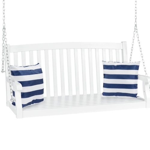 Wooden Curved Back Hanging Porch Swing Bench w/ Mounting Chains - 48in - Lot 991