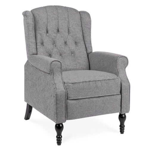 Tufted Upholstered Wingback Push Back Recliner Armchair w/ Nailhead Trim - Lot 58