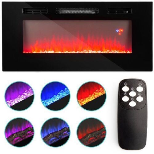 1500W 50in Electric Fireplace Heater Recessed and Wall Mounted w/ Remote, Logs, Crystal Stones - Lot 142