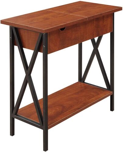 Convenience Concepts Tucson Flip Top End Table with Charging Station and Shelf, Electric, Cherry/Black - Lot 176