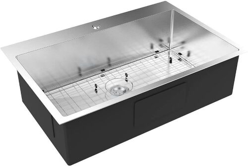 32 Inch Top Mount Farmhouse Drop-in Kitchen with Sink Protector 18 Gauge - Lot 198