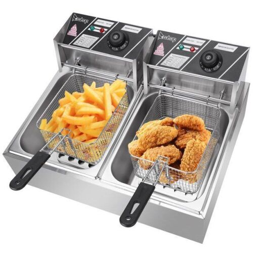 ZOKOP EH82 5000W MAX 110V 12.7QT/12L Stainless Steel Double Cylinder Electric Fryer US Plug - Lot 260