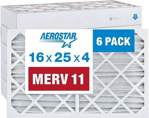 Aerostar 16x25x4 MERV 11 Pleated Air Filters, 6 Pack  - Lot 315