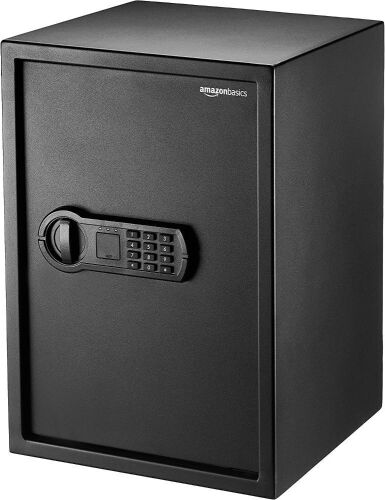 Amazon Basics Steel Home Security Safe with Programmable Keypad, 1.8 Cubic Feet, 13.8 x 13 x 19.7 Inches, Black - Lot 346