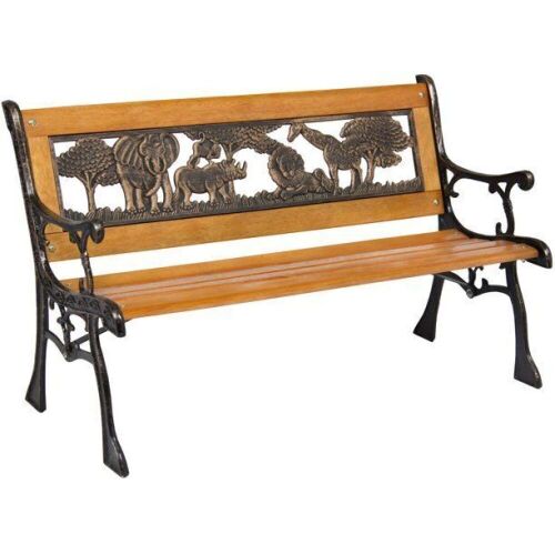 Kids Mini Sized Park Bench Decoration w/ Safari Animal Accents - Lot 348