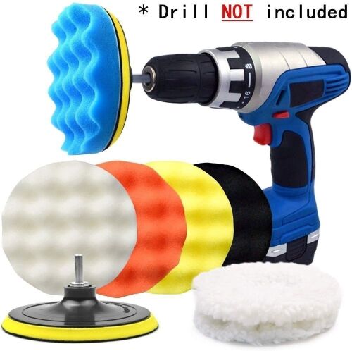 Lot of (3) POLIWELL 6" Car Polishing & Buffing Sponge Pads Kit Wool Bonnet Pads for Household Electric Drill and Auto Polisher with M14 Drill Adapter, 11PCS  - Lot 447