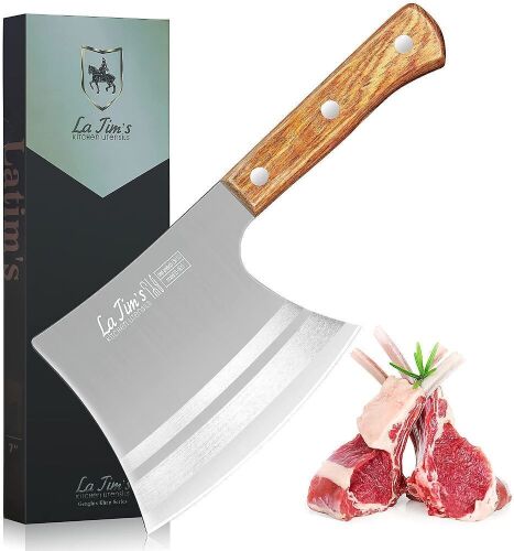 LA TIM'S 2 lb Heavy Duty Meat Cleaver with Hand Forged High Carbon Steel, Solid Wood Handle - Lot 520