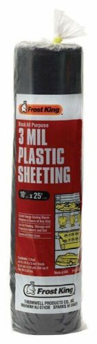 Case of (12) Rolls Frost King Black Poly Sheeting, 3 MIL - 10' x 25'  - Lot 552