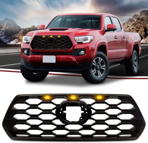 Gloss Black Aftermarket Grill w/ Amber Lights for 2016-2022 Tacoma  - Lot 567
