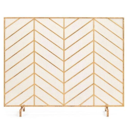 Single Panel Iron Chevron Fireplace Screen w/ Antique Finish - 38x31in - Lot 627