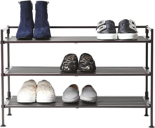 Seville Classics Sturdy Freestanding 3-Tier Stackable Wood Resin Metal Shoe Rack, 2 Pack - Lot 753