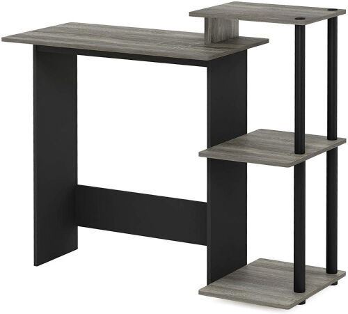 Furinno Efficient Home Laptop Notebook Computer Desk with Square Shelves, French Oak Grey/Black - Lot 769