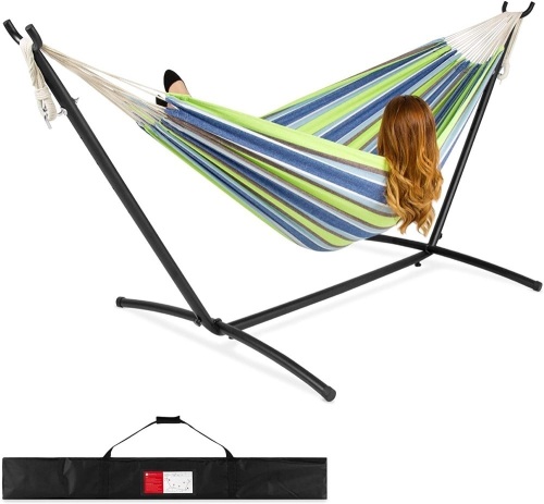 2-Person Double Hammock with Steel Stand, Carrying Bag, 450lb Weight Capacity - Lot 800