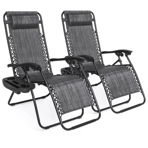 Set of 2 Adjustable Zero Gravity Patio Chair Recliners w/ Cup Holders  - Lot 814