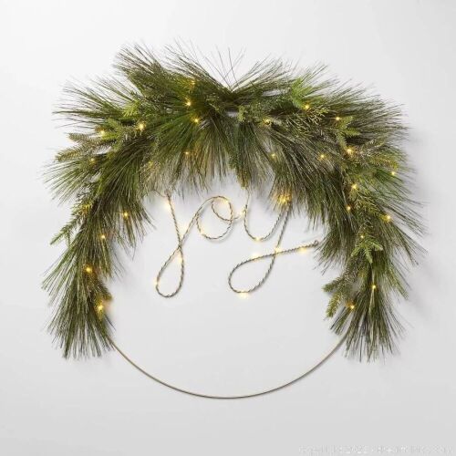 Lot of (2) WONDERSHOP Pre-Lit JOY Metal Christmas Wreaths - Lot 823