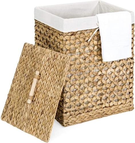 Water Hyacinth Woven Laundry Hamper Basket w/ Removable Liner, Lid  - Lot 851