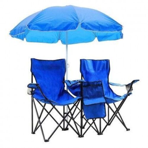 Portable Folding Picnic Double Chair w/Umbrella Table Cooler  - Lot 876