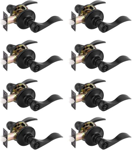8 Pack Matte Black Bed/Bath Door Levers with Reversible Drop Handles, Privacy Function Door Locksets for Interior Doors - Lot 889
