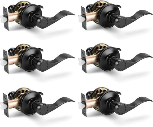 Gobrico Hall and Closet Handles Levers, Interior Passage Door Locksets Knobs, Matte Black, 6Pack - Lot 927