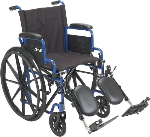 Drive Medical Blue Streak Wheelchair with Flip Back Desk Arms, Elevating Leg Rests, 18 Inch Seat - Lot 942