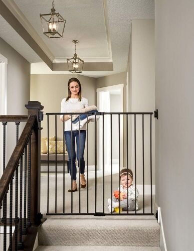 Regalo 2-in-1 Extra Tall Easy Swing Stairway and Hallway Walk Through Baby Gate, Black - Lot 945