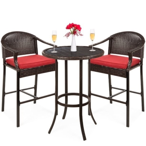 3-Piece Outdoor Wicker Bistro Bar Height Patio Set, Steel Frame - Missing Table Top  - Lot 1077