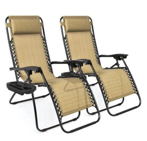 Set of 2 Adjustable Zero Gravity Patio Chair Recliners w/ Cup Holders, Appears New - Lot 349