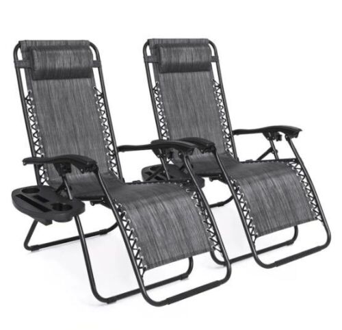 Set of 2 Adjustable Zero Gravity Patio Chair Recliners w/ Cup Holders, Appears New - Lot 359
