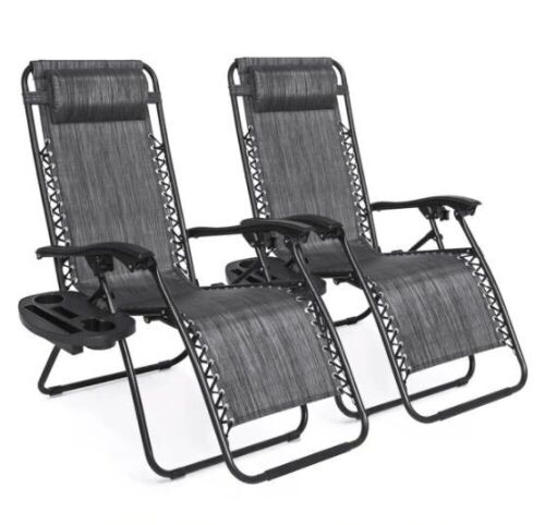 Set of 2 Adjustable Zero Gravity Patio Chair Recliners w/ Cup Holders, Appears New - Lot 369
