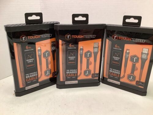 Lot of (3) ToughTested, 6 Ft Phone Charge and Sync Cable, Appears New - Lot 536
