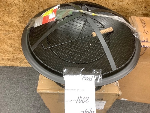 Steel Outdoor Patio Fire Pit Bowl w/ Screen Cover, Poker - 22in - Lot 1002