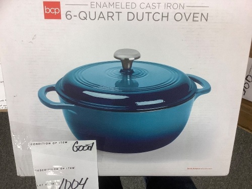 6qt Non-Stick Enamel Cast-Iron Dutch Oven Kitchen Cookware w/ Side Handles - Lot 1004