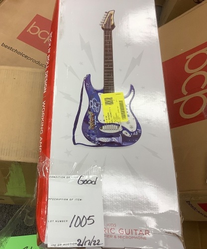 Kids Electric Guitar Toy Play Set w/ 6 Songs, Microphone, Amp - Lot 1005