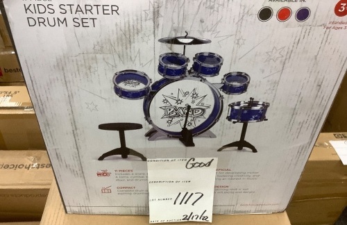 11-Piece Kids Beginner Drum Percussion Musical Instrument Toy Set - Lot 1117
