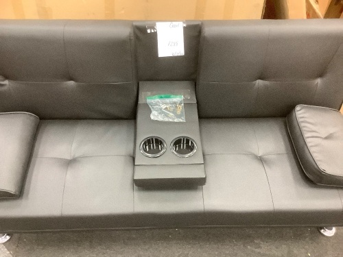 Faux Leather Upholstered Convertible Sofa Bed Futon w/ 2 Cupholders - Lot 1288