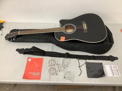 Full Size Beginner Acoustic Guitar Set with Case, Strap - 41in, Missing Pieces, Cosmetic Damage - Lot 1846